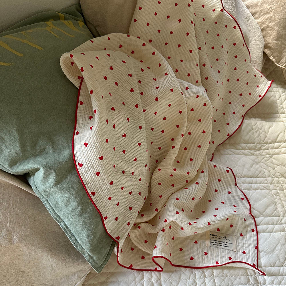 《OUTLET》Heart gauze blanket S-size(약 70×85 cm) 더블 거즈 담요 거즈 코튼 트릭 홀릭