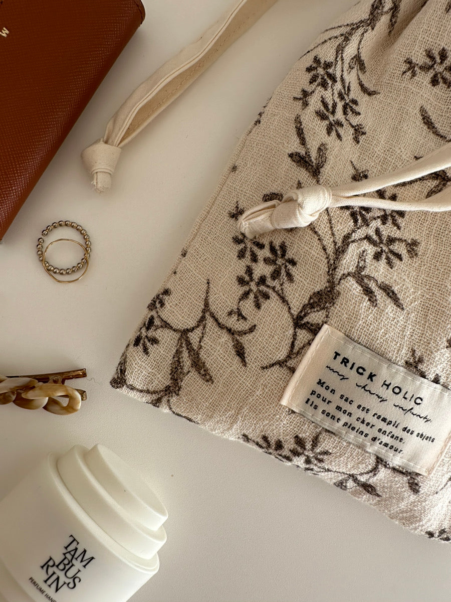《OUTLET》cotton pouch garden flower, vintage flower ※メール便可
