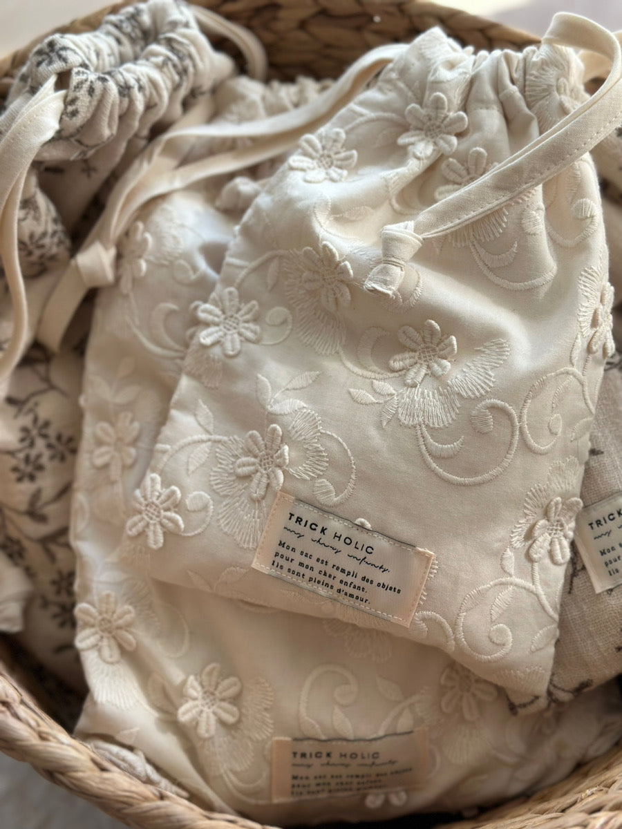 《OUTLET》cotton pouch garden flower, vintage flower ※メール便可