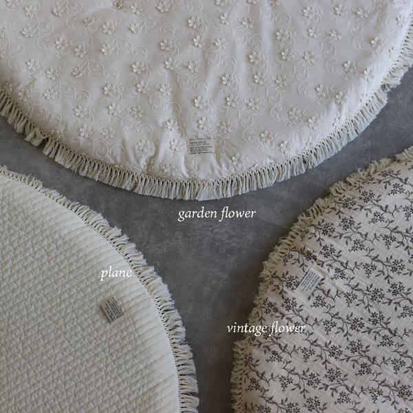 《OUTLET》両面使えるイブルラウンドラグ(中綿一体型)ガーデンフラワー・ビンテージフラワー・プレーン 直径 約100cm