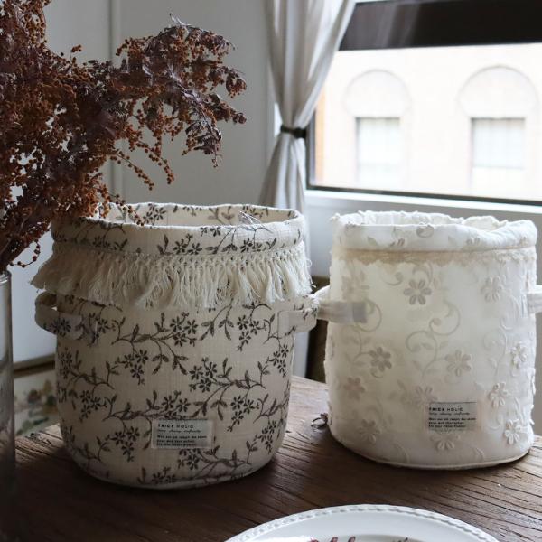 cotton basket - vintage flower / garden flower -