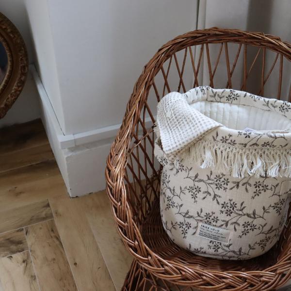 cotton basket - vintage flower / garden flower -