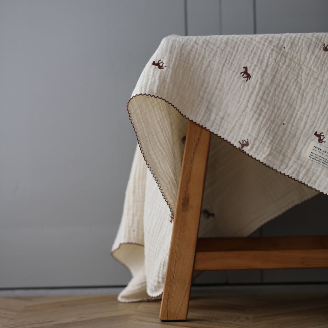 【7/4, 20時 再入荷】【1点までネコポス可】new triple gauze  blanket　馬柄刺繍　Sサイズ（約70×85cm）3重ガーゼ　トリプル　本場韓国製 オリジナルブランケット