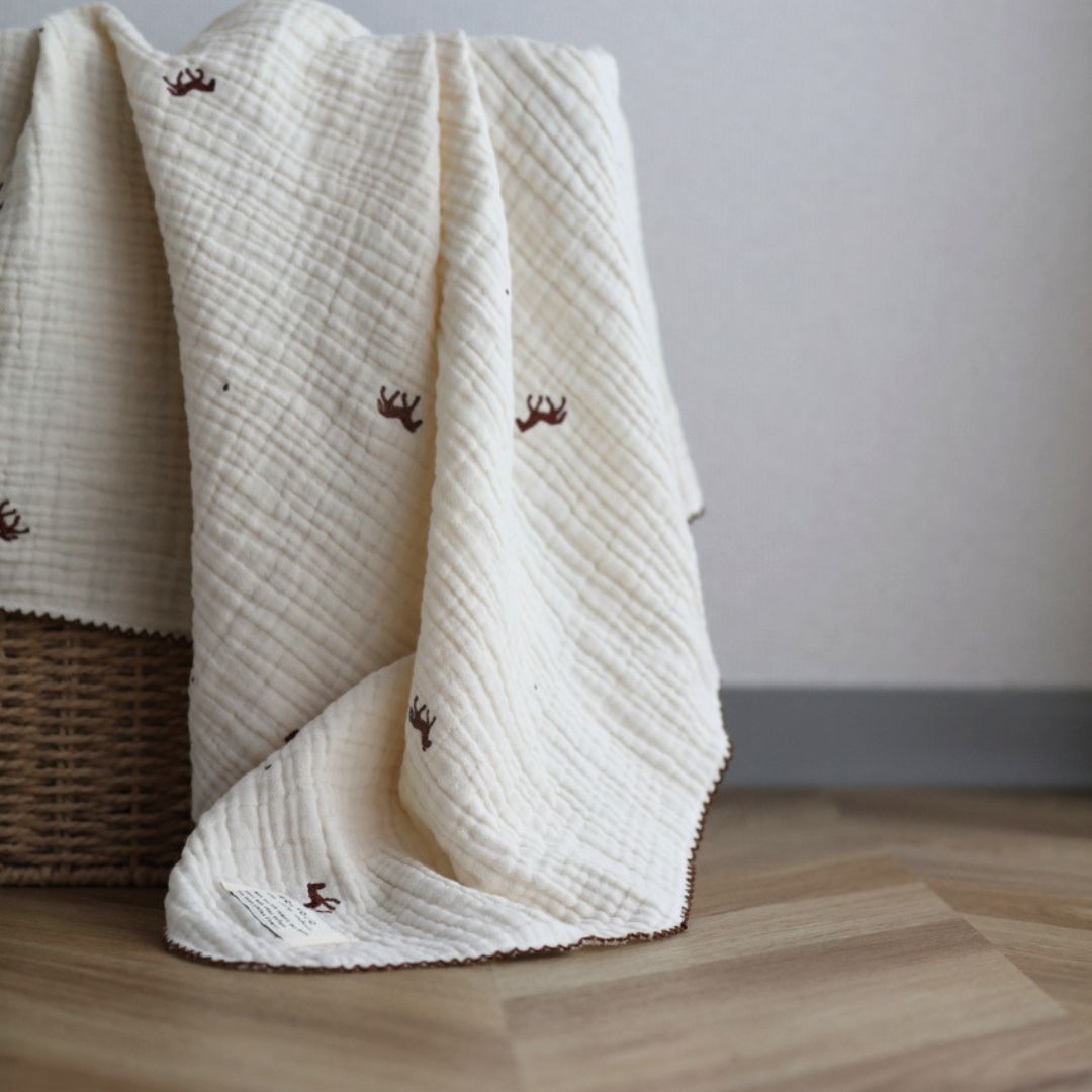 【7/4, 20時 再入荷】【1点までネコポス可】new triple gauze  blanket　馬柄刺繍　Sサイズ（約70×85cm）3重ガーゼ　トリプル　本場韓国製 オリジナルブランケット