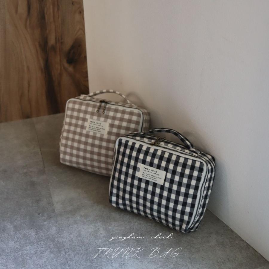 【1点までネコポス可】new gingham check trunk bag（2色）beige・black　Sサイズ