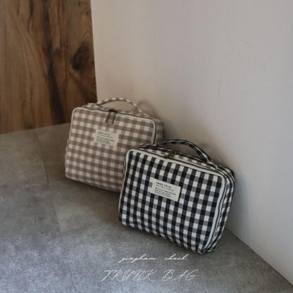 【1点までネコポス可】new gingham check trunk bag（2色）beige・black　Sサイズ