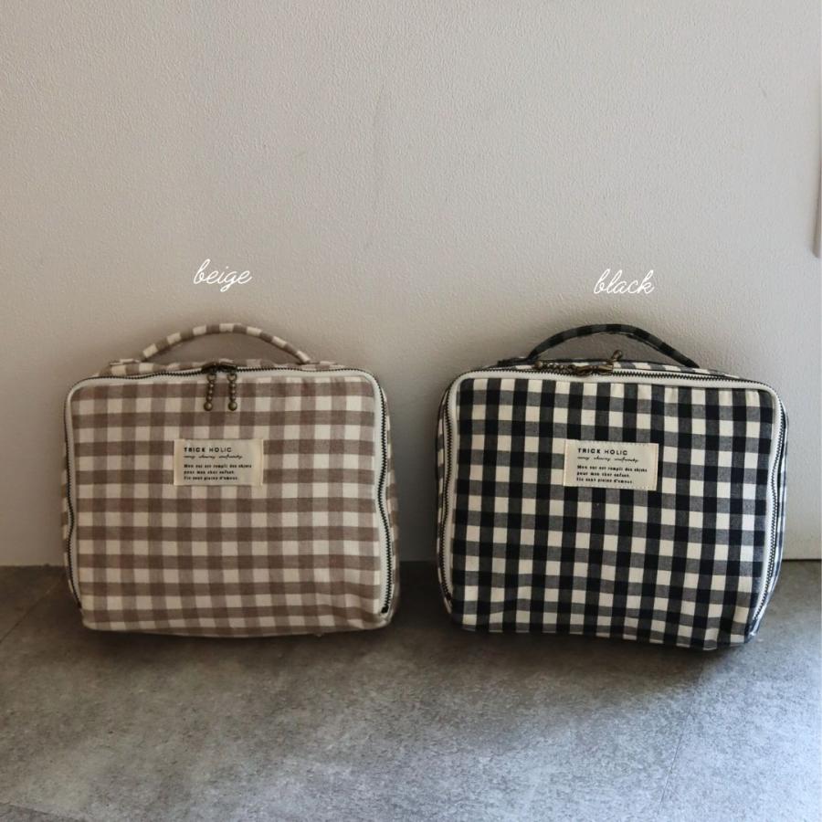 【1点までネコポス可】new gingham check trunk bag（2色）beige・black　Sサイズ