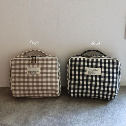【1点までネコポス可】new gingham check trunk bag（2色）beige・black　Sサイズ