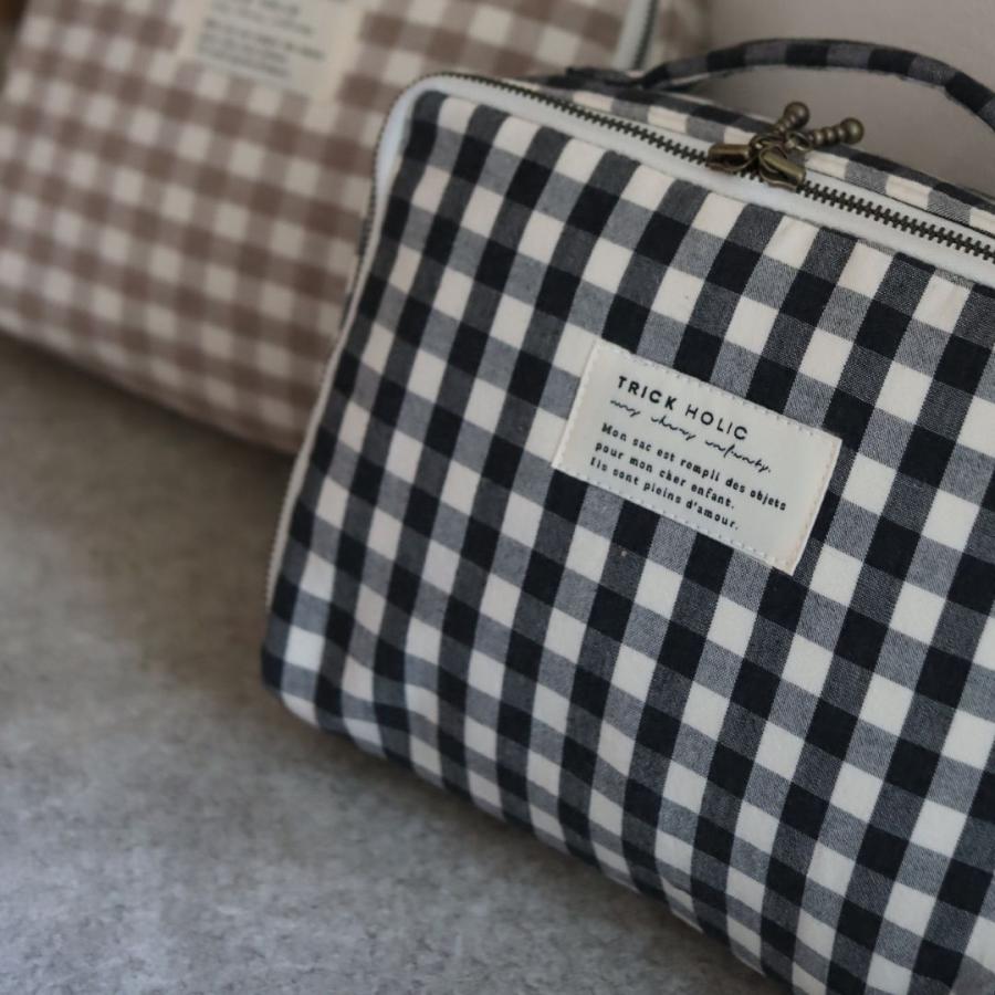 【1点までネコポス可】new gingham check trunk bag（2色）beige・black　Sサイズ
