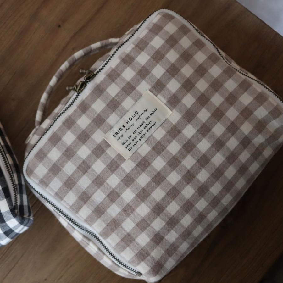 【1点までネコポス可】new gingham check trunk bag（2色）beige・black　Sサイズ