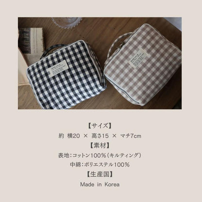 【1点までネコポス可】new gingham check trunk bag（2色）beige・black　Sサイズ