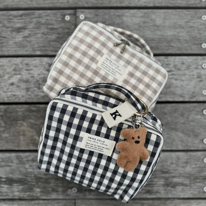 【1点までネコポス可】new gingham check trunk bag（2色）beige・black　Sサイズ