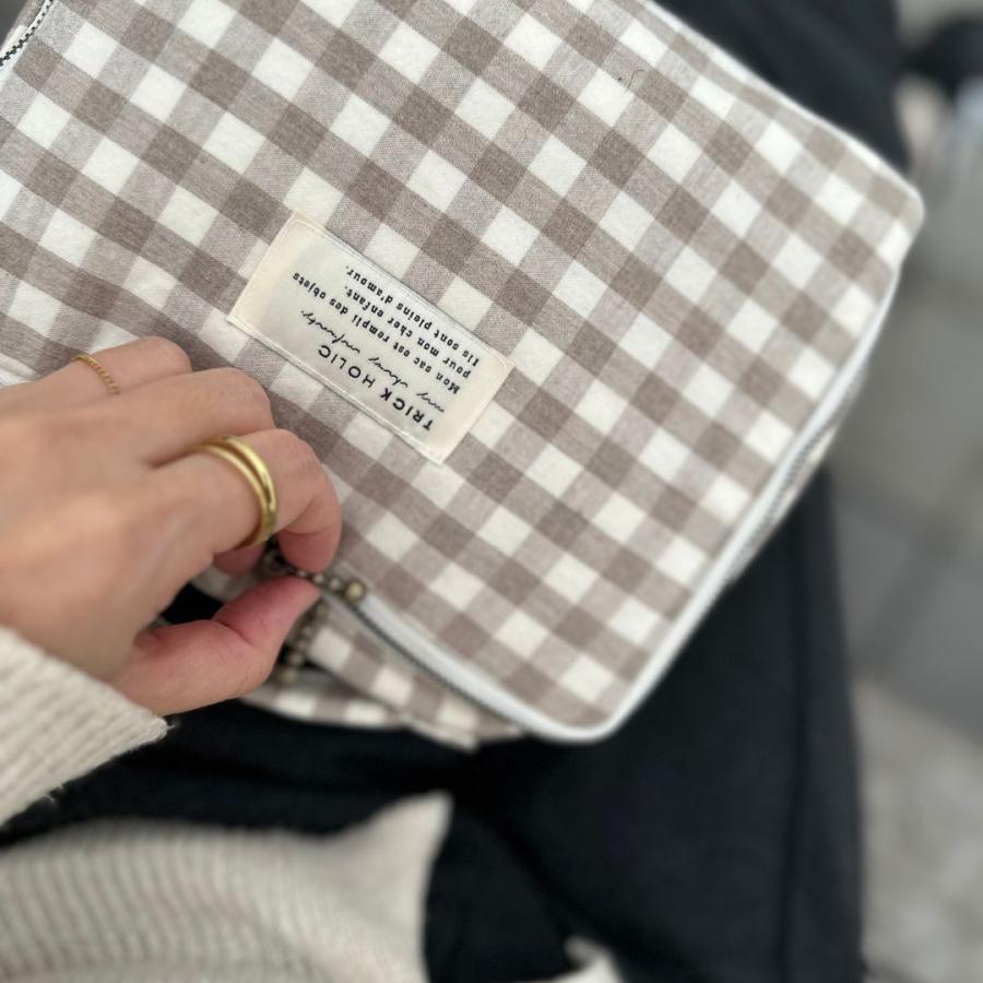 【1点までネコポス可】new gingham check trunk bag（2色）beige・black　Sサイズ