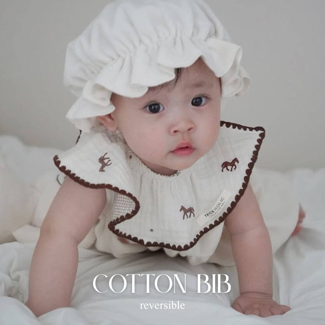 【7/4, 20時 再入荷】【2点までネコポス可】new cotton bib　馬柄刺繍　TRICK HOLICオリジナルデザイン　コットン　スタイ　ビブ　トリックホリック