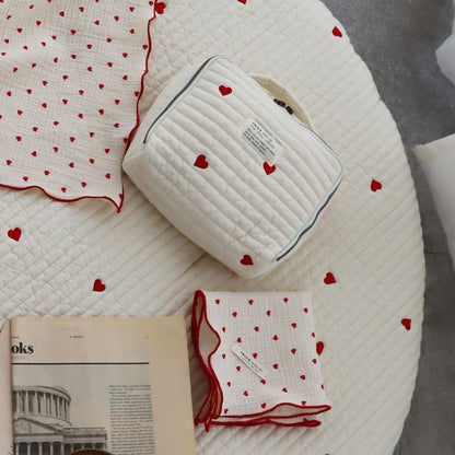 《OUTLET》Heart gauze handkerchief(약 30×30 cm) 더블 거즈 손수건 거즈 코튼 트릭 홀릭
