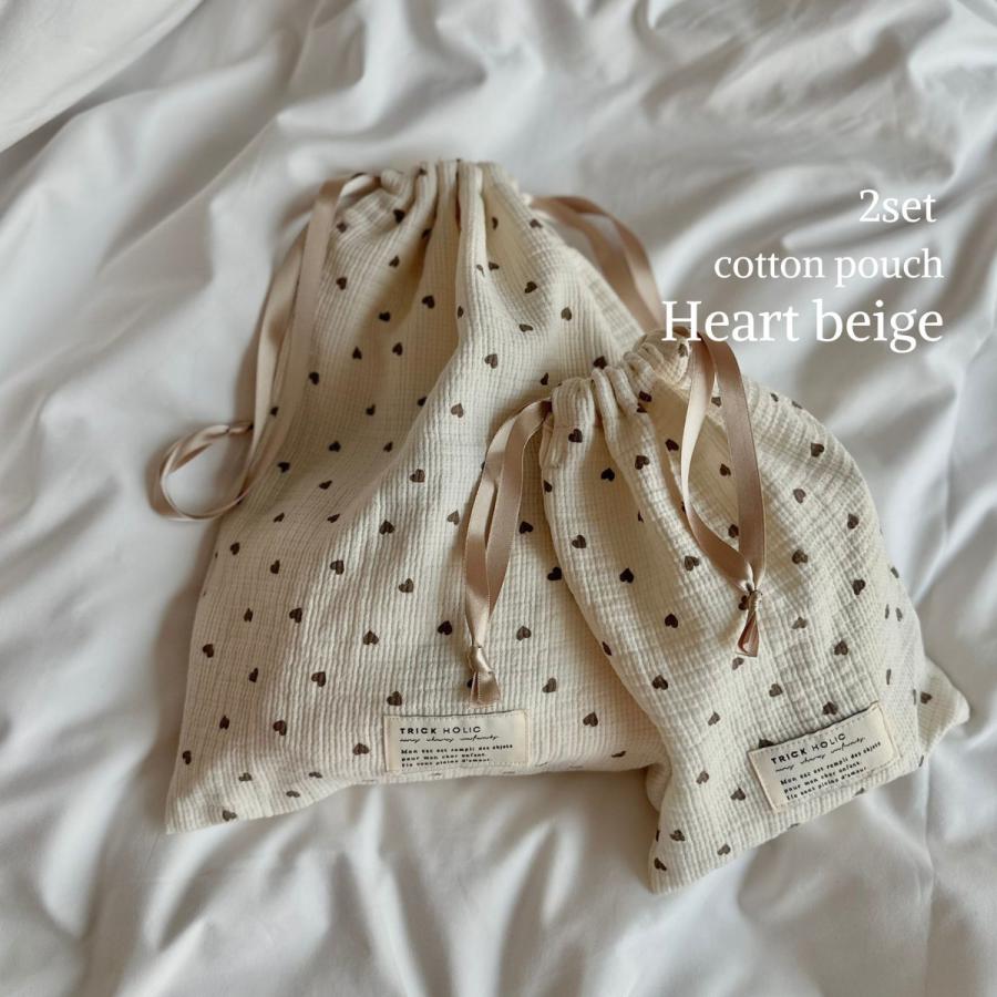 [発売 3/4, 20時〜] new cotton pouch  Heart（大+小）2枚set 巾着 パウチ ポーチ コットン トリックホリック TRICK HOLIC