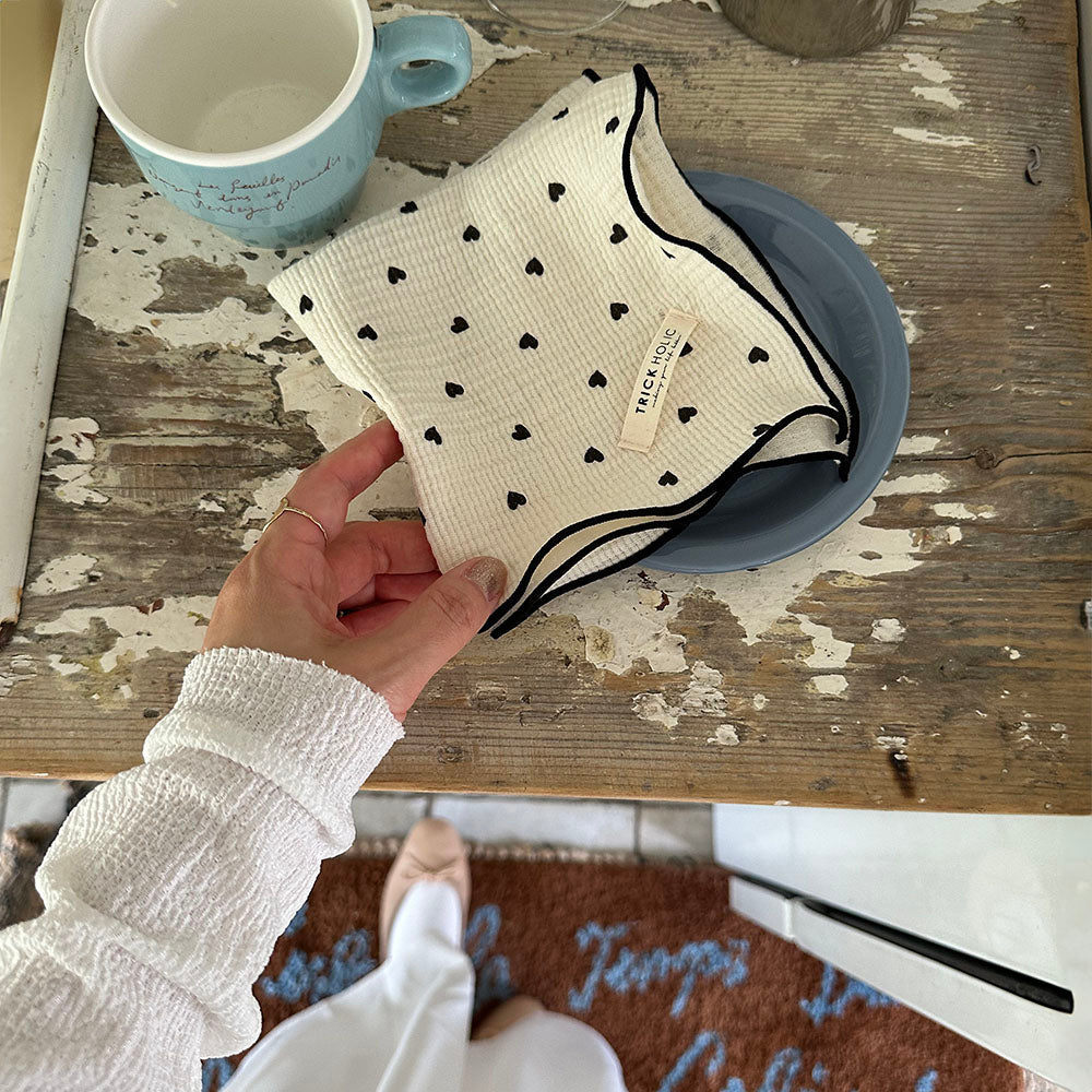 《OUTLET》Heart gauze handkerchief(약 30×30 cm) 더블 거즈 손수건 거즈 코튼 트릭 홀릭
