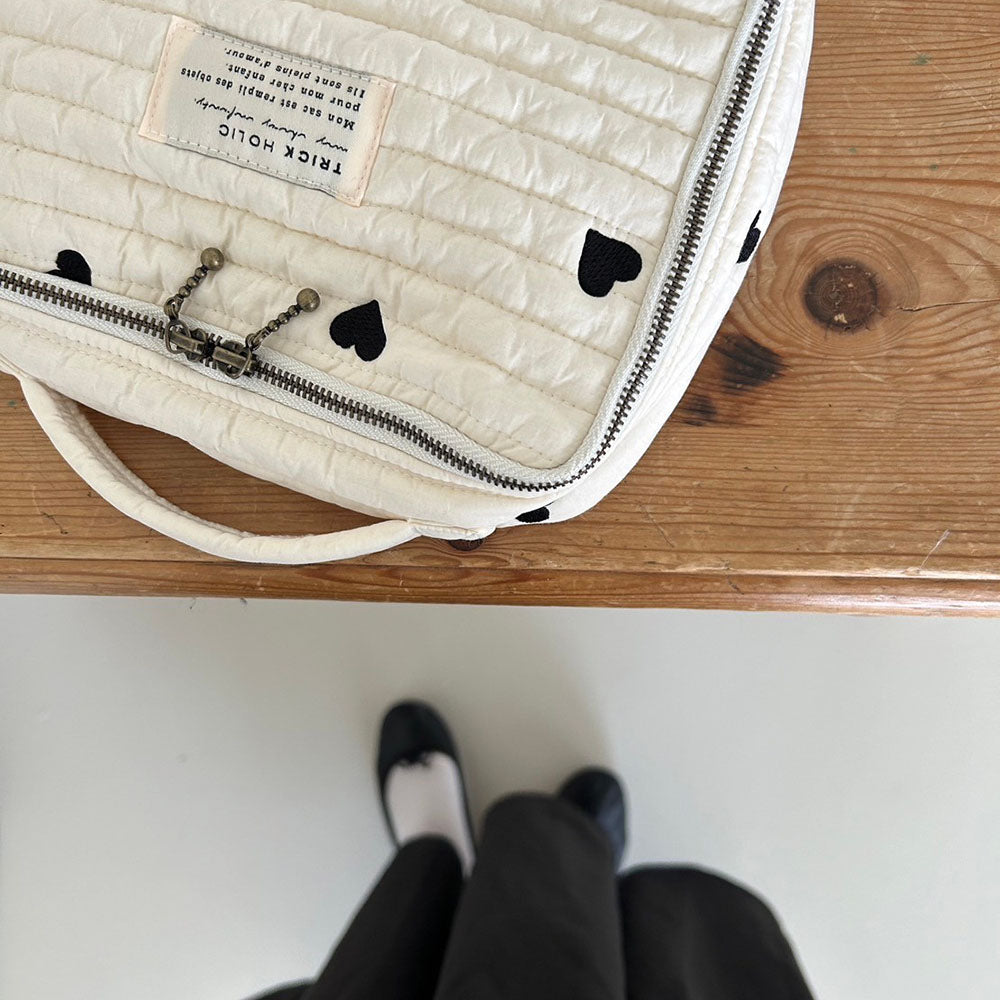 《OUTLET》Heart trunk bag S-size Trunk bag Nubi Heart Embroidered trunk bag Diaper case Diaper bag