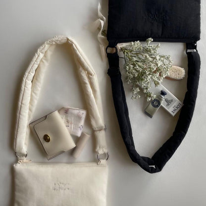 new malrun malrun puff crossbag  ivory / black  (rope fat 付)