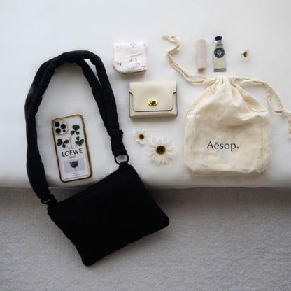 new malrun malrun puff crossbag  ivory / black  (rope fat 付)