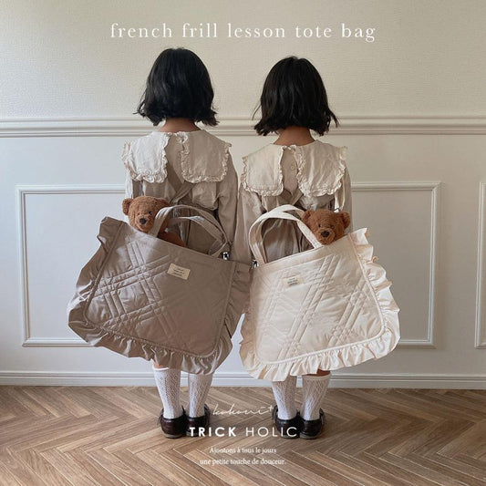 【C品販売会 8/21, 20時～8/24】サンプル品　french frill totebag（約29×39cm）greige　C-48
