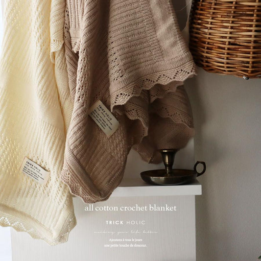 【C品販売会 8/21, 20時～8/24】サンプル品　all cotton crochet blanket（約85×85cm） ivory　C-37　　※メール便可　