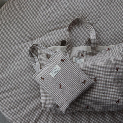 【6/4, 20時 再入荷】【1点までネコポス可】new コットンバッグ　馬柄刺繍　本場韓国製 オリジナルトランクバッグ　トリックホリック