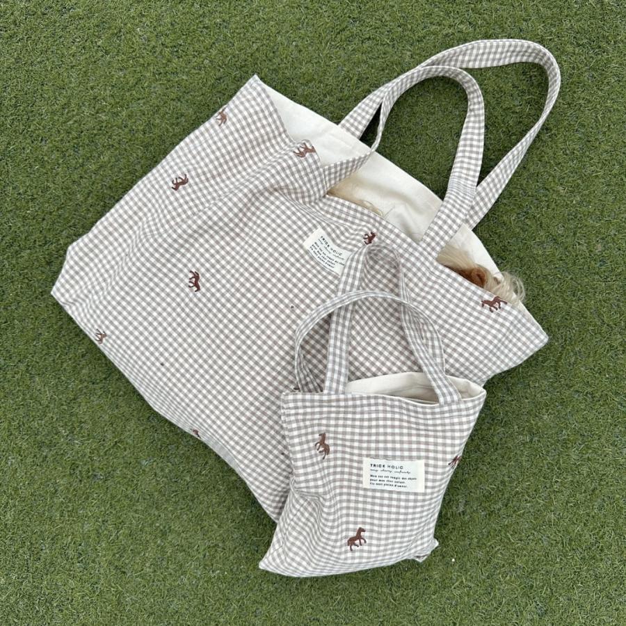 【6/4, 20時 再入荷】【1点までネコポス可】new コットンバッグ　馬柄刺繍　本場韓国製 オリジナルトランクバッグ　トリックホリック
