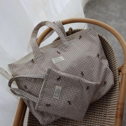 【6/4, 20時 再入荷】【1点までネコポス可】new コットンバッグ　馬柄刺繍　本場韓国製 オリジナルトランクバッグ　トリックホリック