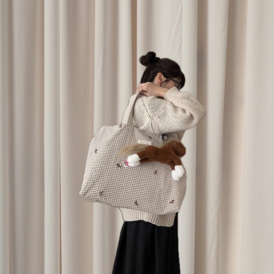 【6/4, 20時 再入荷】【1点までネコポス可】new コットンバッグ　馬柄刺繍　本場韓国製 オリジナルトランクバッグ　トリックホリック