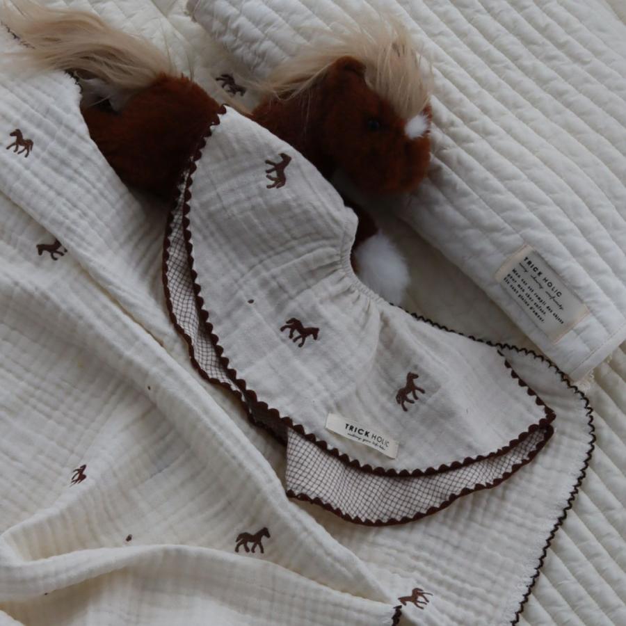 【6/4, 20時 再入荷】【2点までネコポス可】new cotton bib　馬柄刺繍　TRICK HOLICオリジナルデザイン　コットン　スタイ　ビブ　トリックホリック