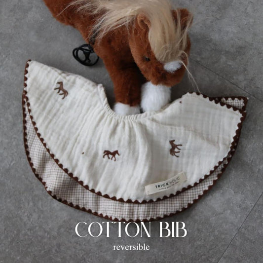 発売 4/24, 20時〜【2点までネコポス可】new cotton bib　馬柄刺繍　TRICK HOLICオリジナルデザイン　コットン　スタイ　ビブ　トリックホリック