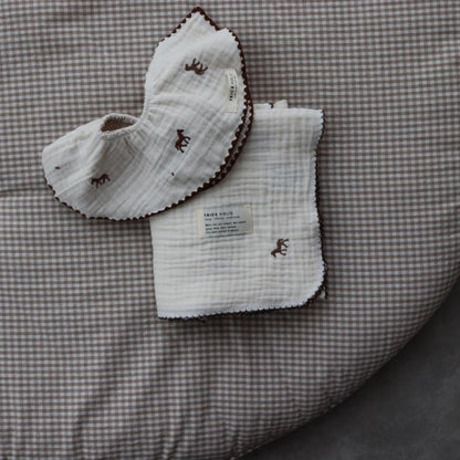 【6月下旬頃再入荷】【1点までネコポス可】new triple gauze  blanket　馬柄刺繍　Sサイズ（約70×85cm）3重ガーゼ　トリプル　本場韓国製 オリジナルブランケット