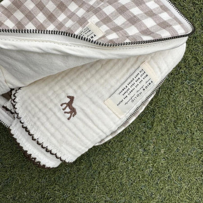【6月下旬頃再入荷】【1点までネコポス可】new triple gauze  blanket　馬柄刺繍　Sサイズ（約70×85cm）3重ガーゼ　トリプル　本場韓国製 オリジナルブランケット