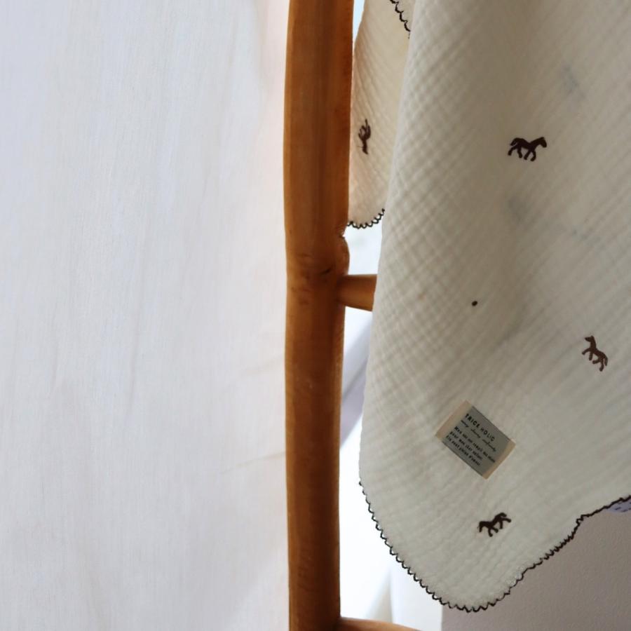 【6月下旬頃再入荷】【1点までネコポス可】new triple gauze  blanket　馬柄刺繍　Sサイズ（約70×85cm）3重ガーゼ　トリプル　本場韓国製 オリジナルブランケット