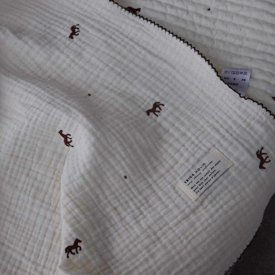 【6月下旬頃再入荷】【1点までネコポス可】new triple gauze  blanket　馬柄刺繍　Sサイズ（約70×85cm）3重ガーゼ　トリプル　本場韓国製 オリジナルブランケット