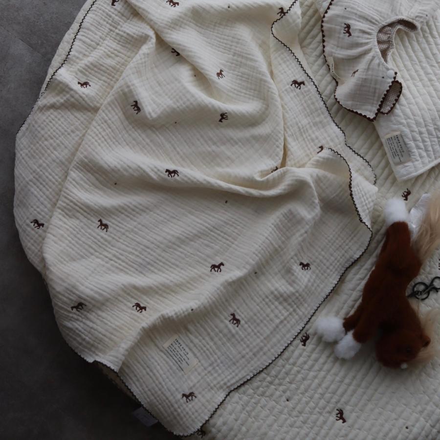 【6月下旬頃再入荷】【1点までネコポス可】new triple gauze  blanket　馬柄刺繍　Sサイズ（約70×85cm）3重ガーゼ　トリプル　本場韓国製 オリジナルブランケット