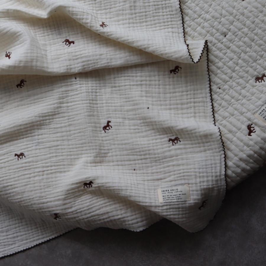 【6月下旬頃再入荷】【1点までネコポス可】new triple gauze  blanket　馬柄刺繍　Sサイズ（約70×85cm）3重ガーゼ　トリプル　本場韓国製 オリジナルブランケット