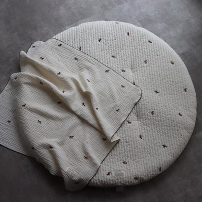 【6月下旬頃再入荷】【1点までネコポス可】new triple gauze  blanket　馬柄刺繍　Sサイズ（約70×85cm）3重ガーゼ　トリプル　本場韓国製 オリジナルブランケット