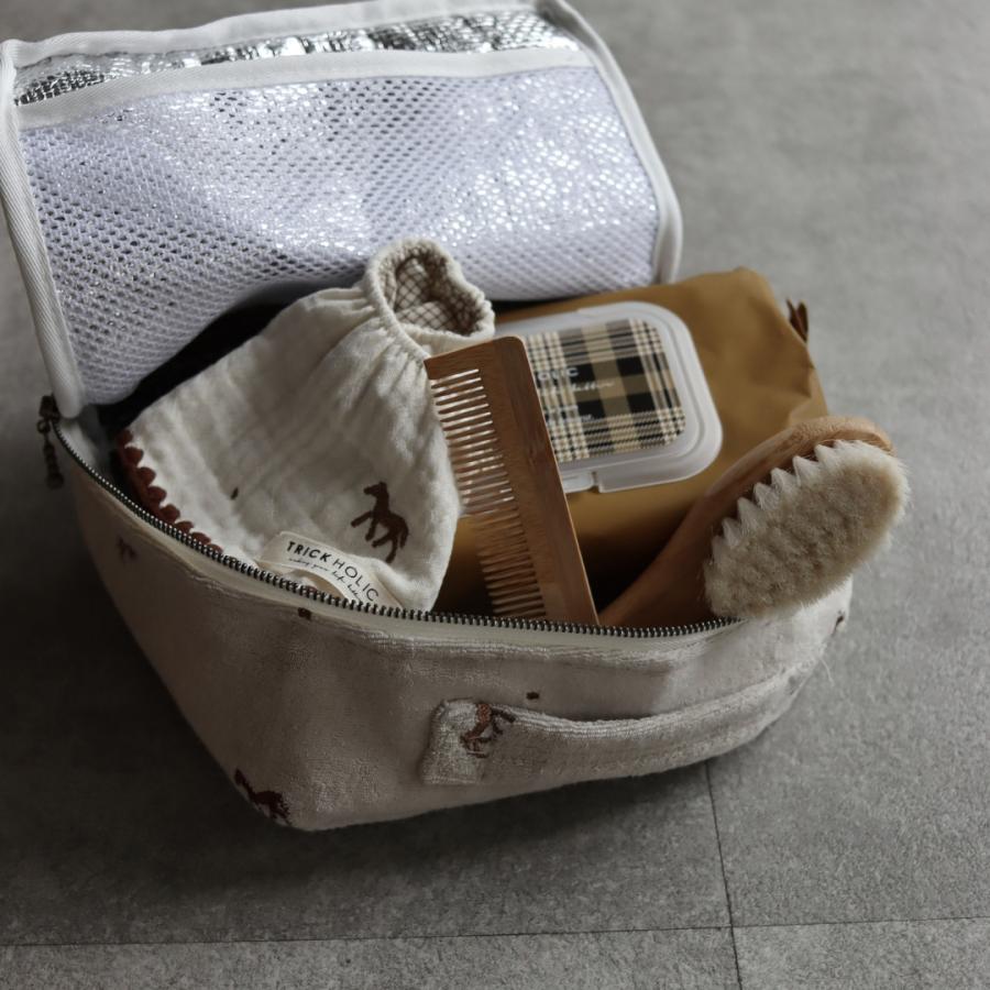 発売 9/5, 20時【1点までネコポス可】new トランクバッグ馬柄刺繍（内側アルミ蒸着素材）Sサイズ　うまおむつケース　おむつバッグ　トリックホリックオリジナル