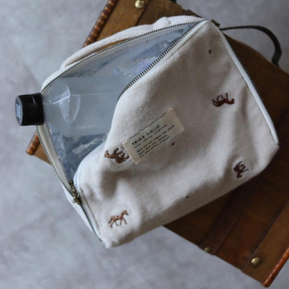 発売 9/5, 20時【1点までネコポス可】new トランクバッグ馬柄刺繍（内側アルミ蒸着素材）Sサイズ　うまおむつケース　おむつバッグ　トリックホリックオリジナル