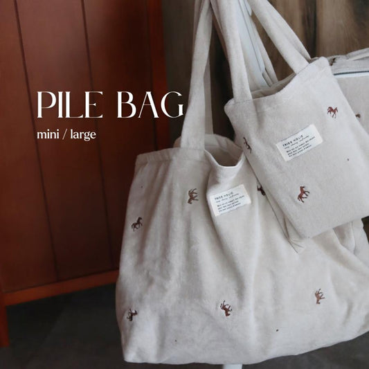 発売 9/5, 20時【miniのみネコポス可】new パイルバッグ　馬柄刺繍　パイル　うまバッグ　トートバッグ　本場韓国製 オリジナルトランクバッグ