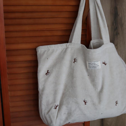 発売 9/5, 20時【miniのみネコポス可】new パイルバッグ　馬柄刺繍　パイル　うまバッグ　トートバッグ　本場韓国製 オリジナルトランクバッグ