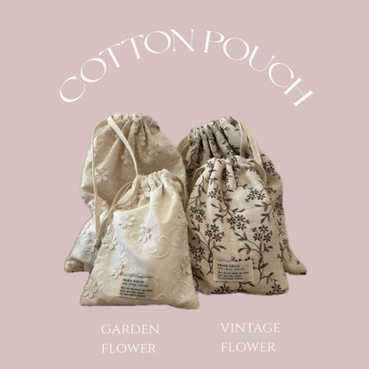 《OUTLET》cotton pouch garden flower, vintage flower　※メール便可