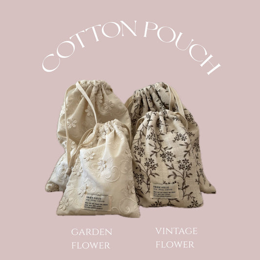 《OUTLET》cotton pouch garden flower, vintage flower　※メール便可