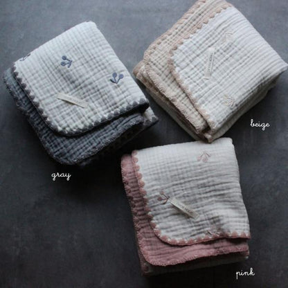《OUTLET》6重ガーゼブランケットさくらんぼの刺繍 Lサイズ