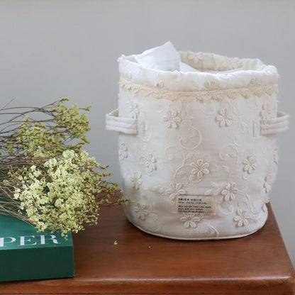 cotton basket - vintage flower / garden flower -